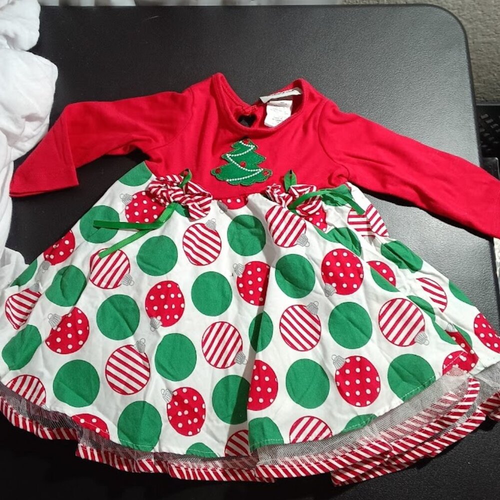 Rare Too Festive Green and Red Kids Christmas  Holliday Dress 12M